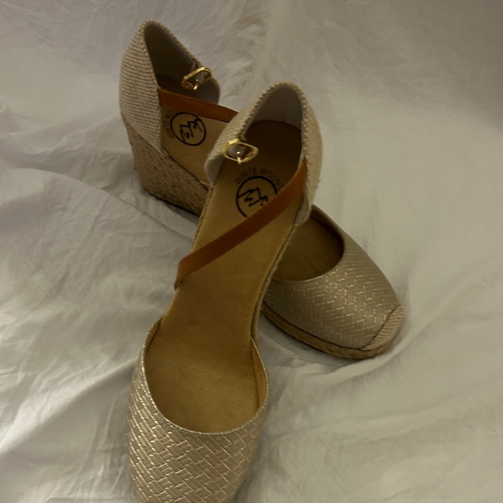 White Mountain Tan Woven Wedge Sandals